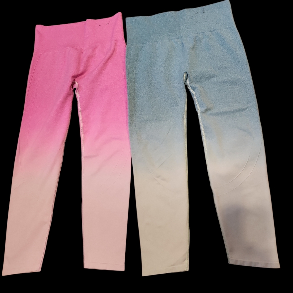 2 Pair Tek Gear Leggings L/XL Pink/Green